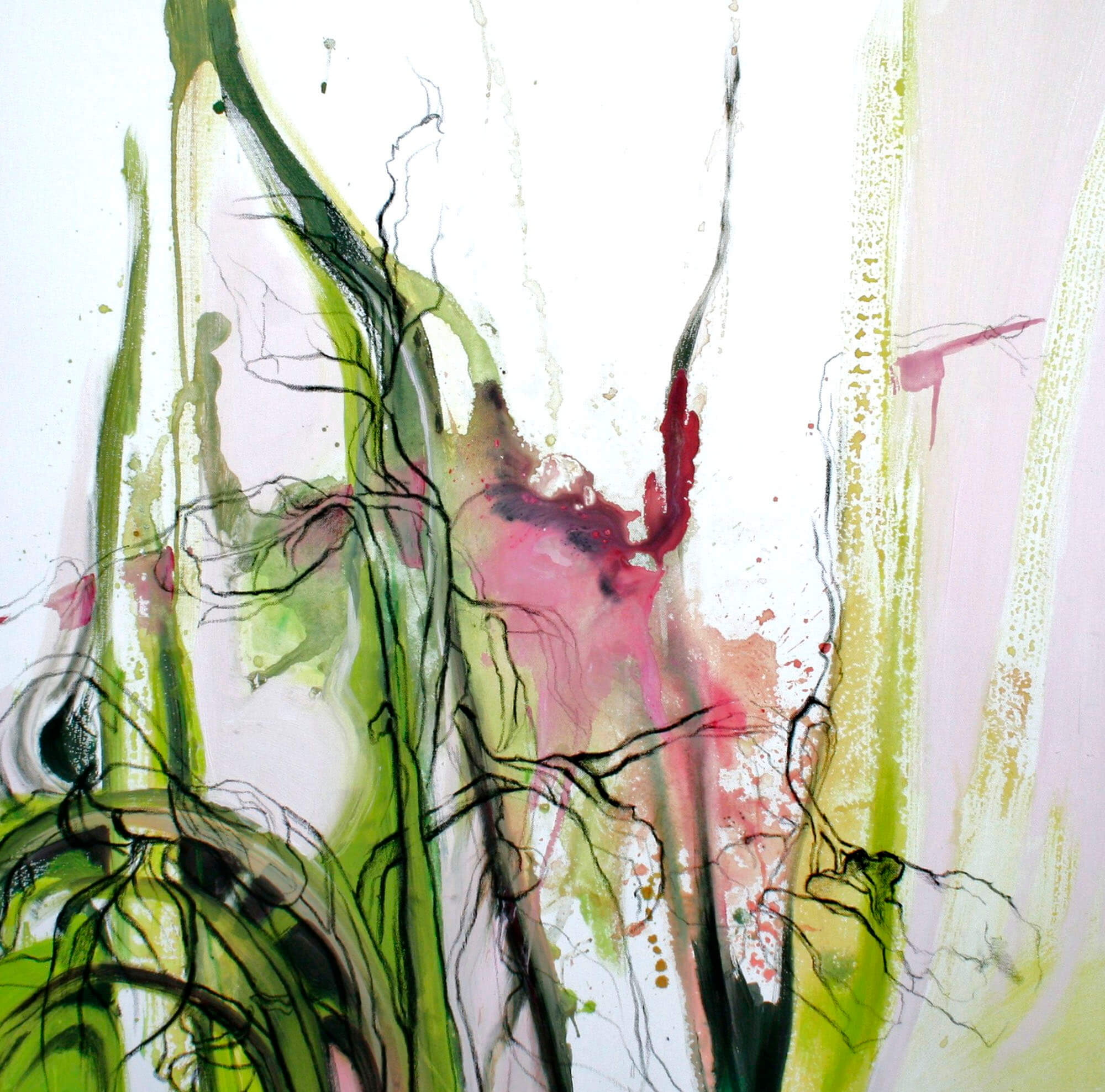 Aquarel en oliepastel op doek
